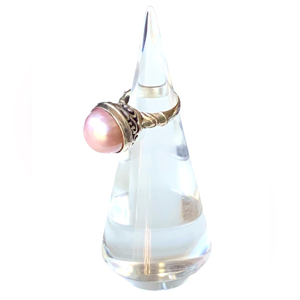 Genuine Pink Mabe Pearl Sterling Silver Dome Women’s Ring Jewelry Ornate Design